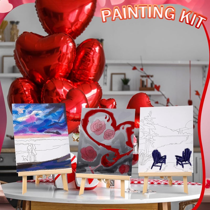Affrolling 12 Pcs Pre Drawn Canvas for Painting for Adults 8 x 8 Inch Canvas Painting Kits Stretched with Drawing Ready to Paint Beginner Artists Date Night Party Supplies (Couples) - Image 5